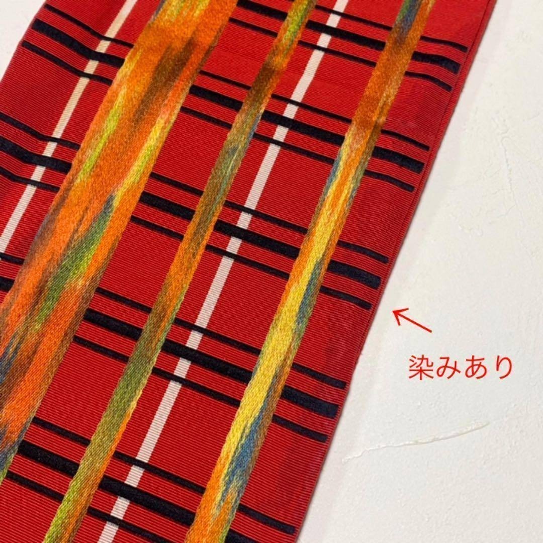 半幅帯 本場筑前博多織 証紙付 赤系 格子柄 チェック NO-228 レディースの水着/浴衣(着物)の商品写真