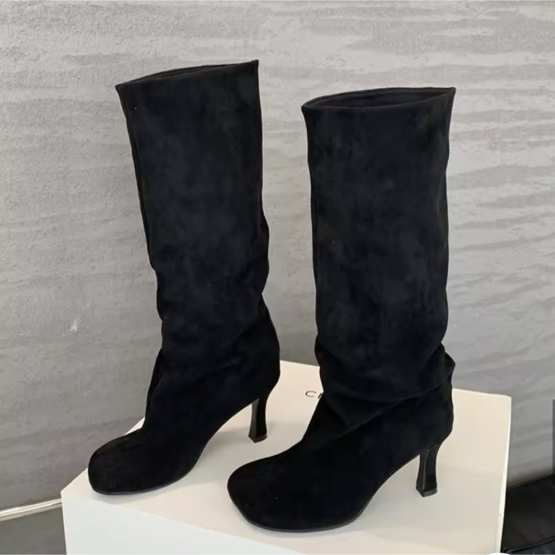 ロングブーツ スウェード素材 黒 レディースの靴/シューズ(ブーツ)の商品写真