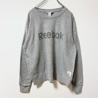 リーボック(Reebok)の古着 used Reebok リーボック 長袖クルーネックロゴプリントスウェット　トレーナー　オーバーサイズ　グレー　XLサイズ(スウェット)