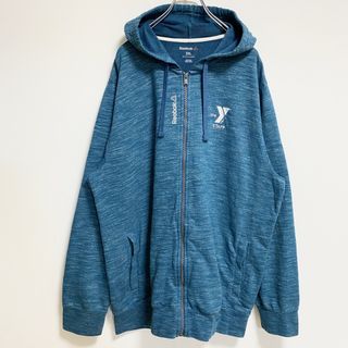 リーボック(Reebok)の古着 used　Reebok　リーボック　長袖ワンポイント刺繍ジップアップパーカー　水色　秋冬服　ビッグシルエット　2XLサイズ(パーカー)