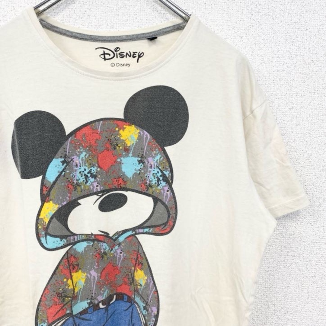 Disney(ディズニー)の古着 used　Disney　ディズニー　半袖ビッグデザインプリントTシャツ　ミッキーマウス　Mickey　白　Sサイズ メンズのトップス(Tシャツ/カットソー(半袖/袖なし))の商品写真