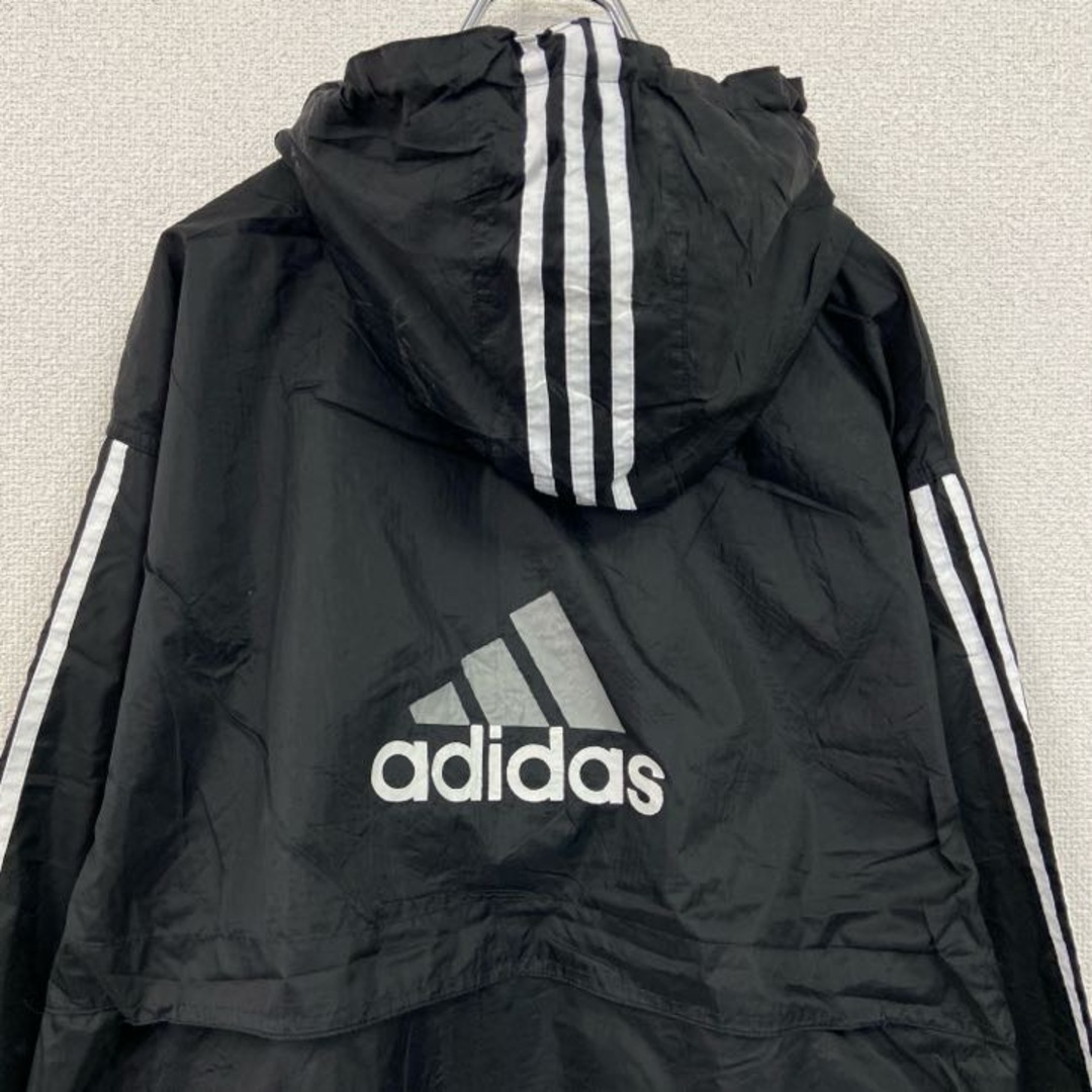 adidas(アディダス)の古着 used　90s　adidas　アディダス　フルジップナイロンジャケット　フーディ　ヴィンテージ　黒　ブラック　Mサイズ メンズのジャケット/アウター(ナイロンジャケット)の商品写真