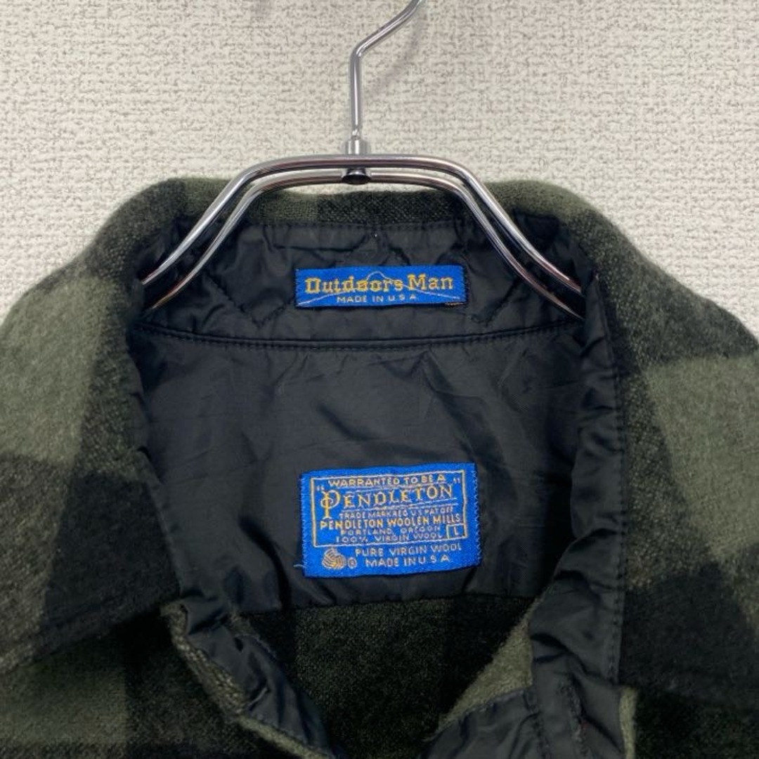 PENDLETON(ペンドルトン)の古着　used　70s　PENDELTON　ペンドルトン　ウールシャツ　CPOシャツ　ヴィンテージ　ブロックチェック柄　黒　緑　Lサイズ メンズのトップス(シャツ)の商品写真