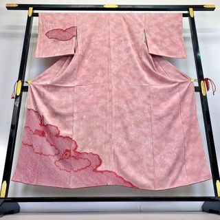 付下げ 鹿の子絞り 絞り模様 縮緬 ちりめん 華柄 金糸 ピンク NK-826(着物)