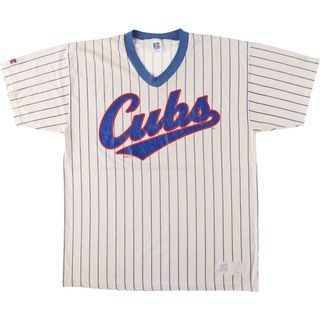 古着 90年代 ラッセル Russell MLB CHICAGO CUBS シカゴカブス ストライプ柄 Vネック ゲームシャツ ベースボールシャツ USA製 メンズXL相当 ヴィンテージ/eaa589422(Tシャツ/カットソー(半袖/袖なし))