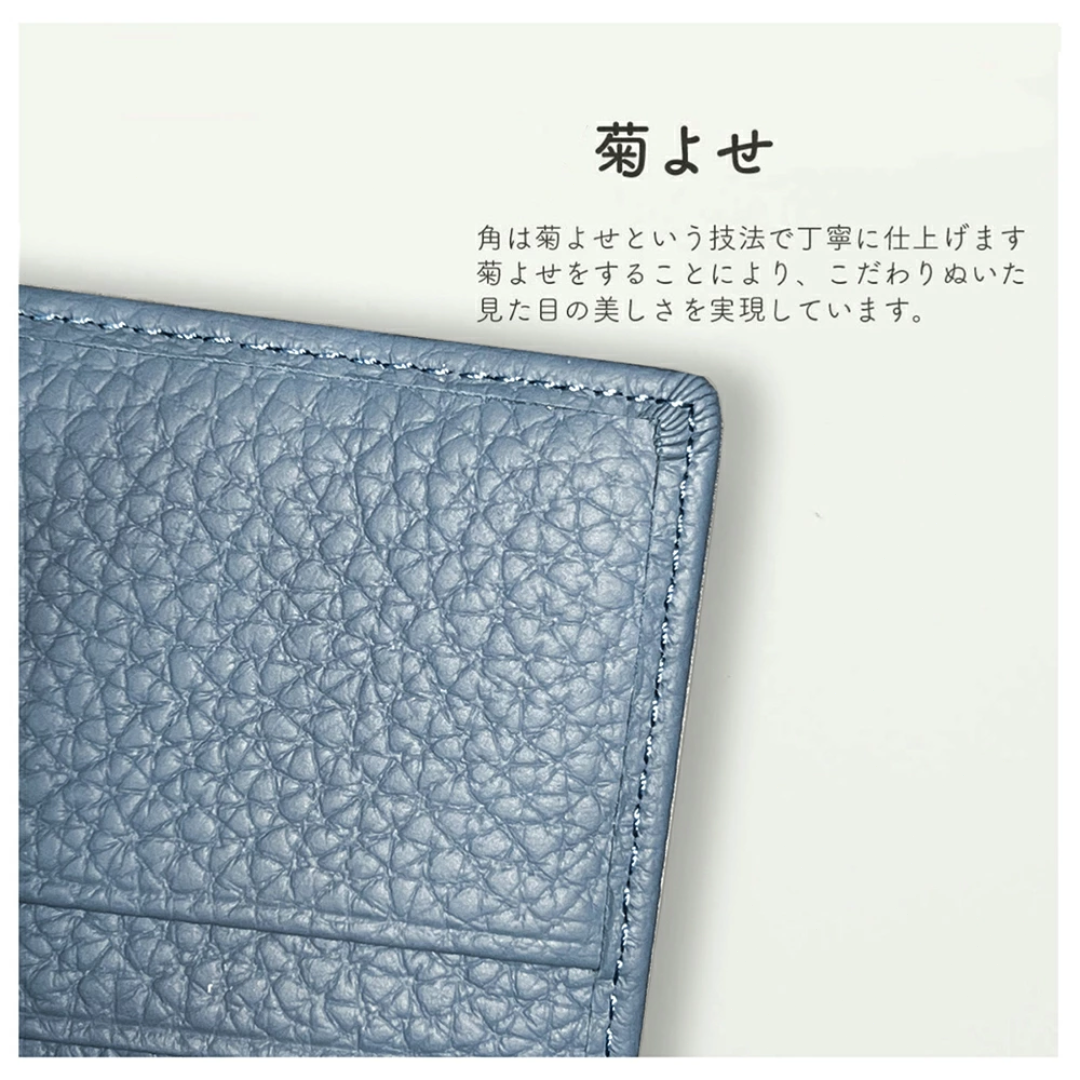 グリーン牛革 ビジネス カジュアル スリム シンプル 二つ折り名刺ケース カード レディースのファッション小物(パスケース/IDカードホルダー)の商品写真