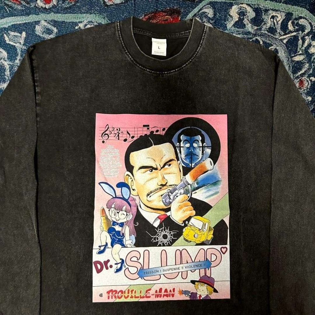 アラレちゃん 博士 ウォッシュ加工 長袖 ロンティー 新品 お洒落 黒 N32 メンズのトップス(Tシャツ/カットソー(七分/長袖))の商品写真