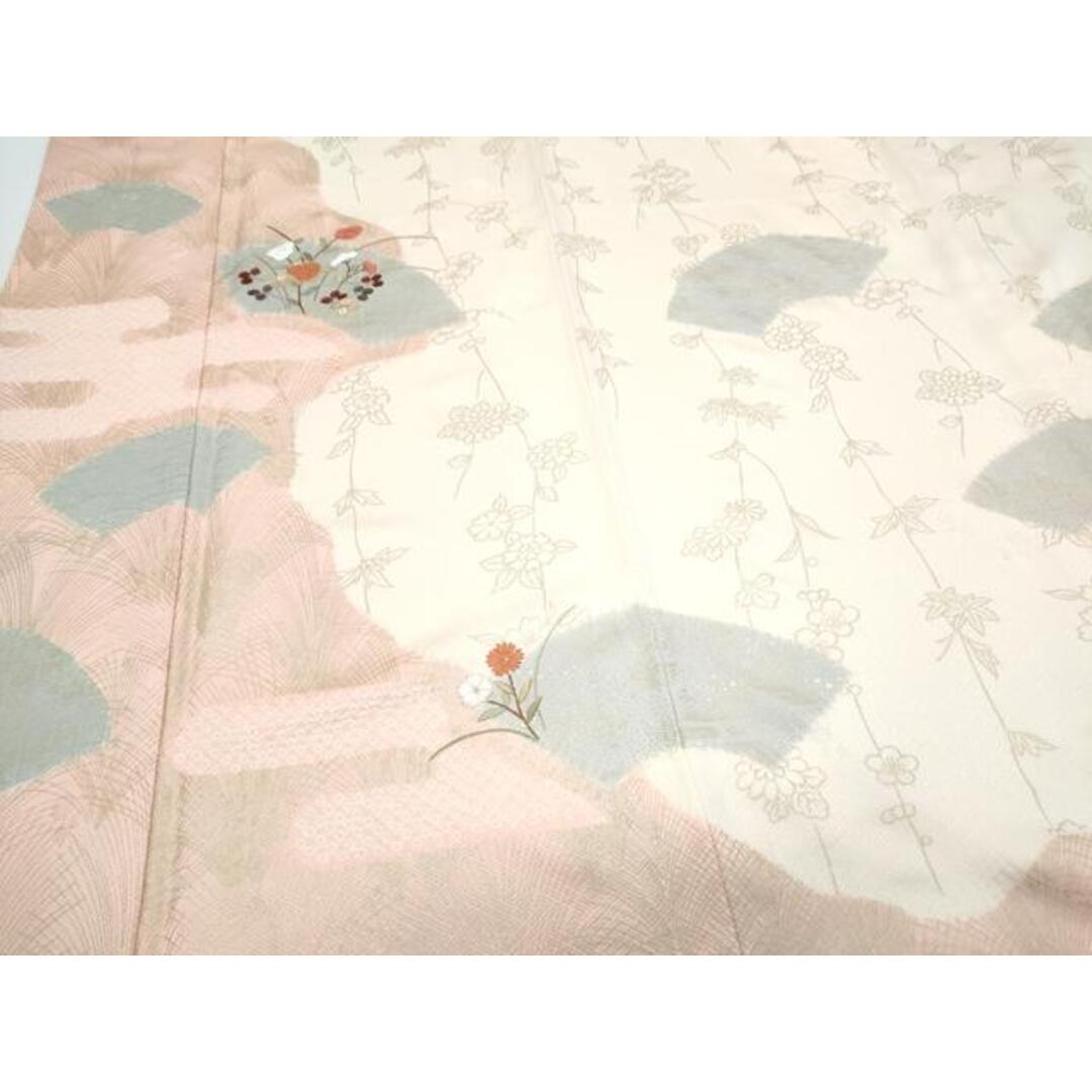 平和屋着物●訪問着 駒刺繍 絞り 地紙草花文 金彩 正絹 逸品 CAAY9468th レディースの水着/浴衣(着物)の商品写真