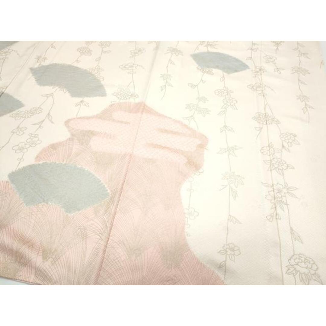 平和屋着物●訪問着 駒刺繍 絞り 地紙草花文 金彩 正絹 逸品 CAAY9468th レディースの水着/浴衣(着物)の商品写真