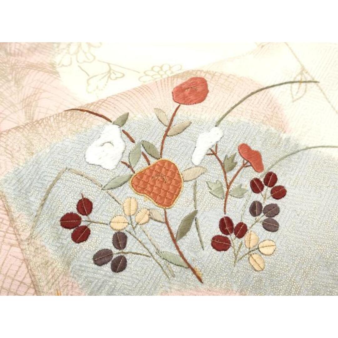 平和屋着物●訪問着 駒刺繍 絞り 地紙草花文 金彩 正絹 逸品 CAAY9468th レディースの水着/浴衣(着物)の商品写真