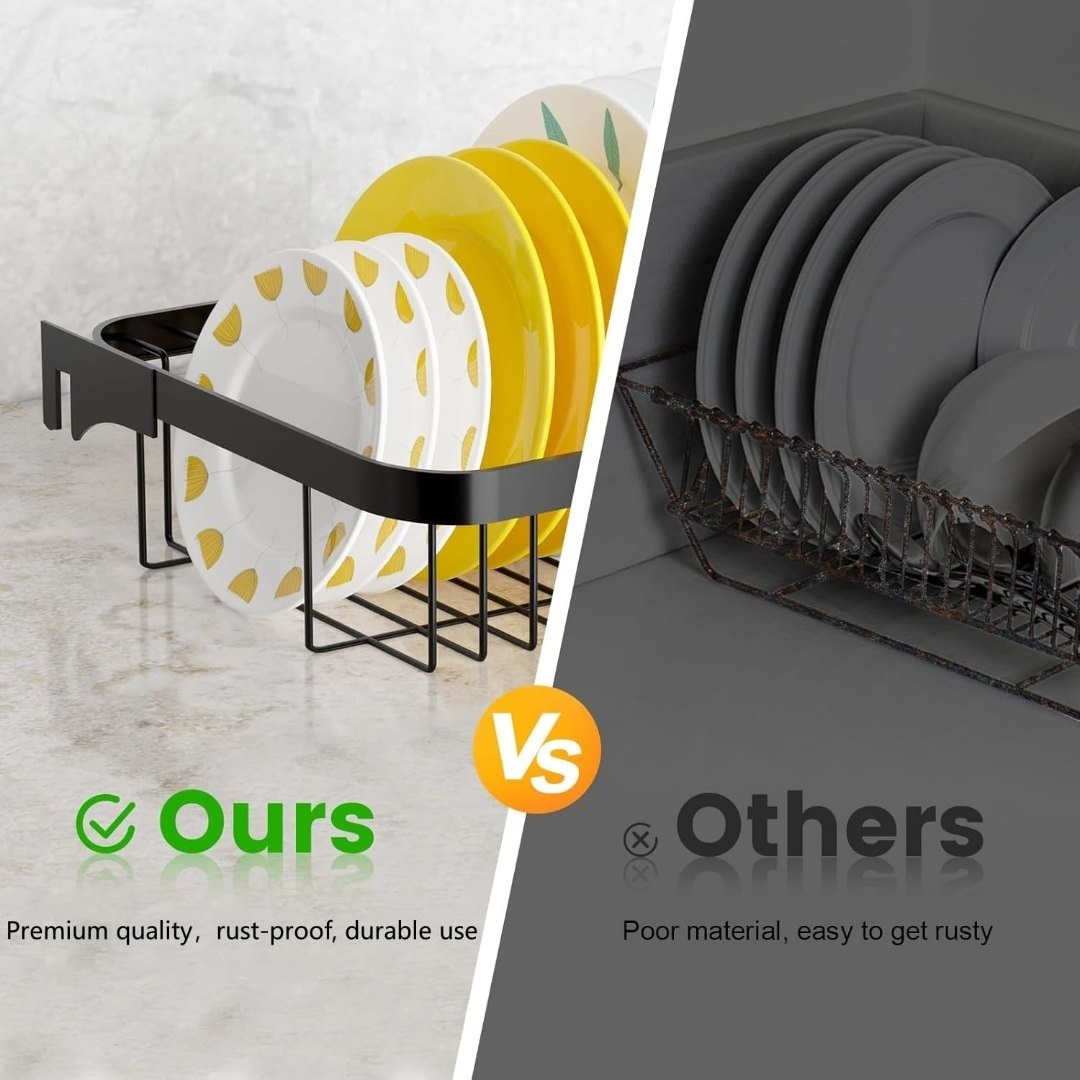 【色:黒-幅さ63-83CM-A】MERRYBOX 水切りラック 大容量 2段式 インテリア/住まい/日用品のキッチン/食器(その他)の商品写真