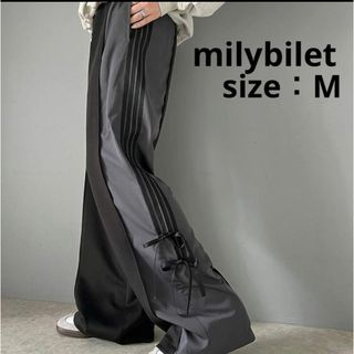 milybilet♡サイドリボン 2WAY素材切り替えワイドトラックパンツ