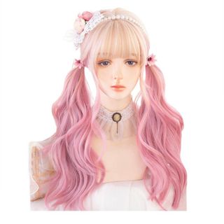 【色:ピンク103】ロリータ レディー カール ロングヘア ピンク ウィッグ グ(その他)
