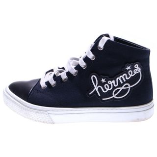 エルメス(HERMES)のHERMES エルメス イリコ ワッペンロゴ刺繍 キャンバス レザー レースアップ ハイカットシューズ スニーカー ブラック レディース(スニーカー)