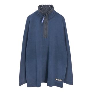 90年代 Columbia コロンビア ハーフジップ コットンセーター アウトドア ネイビー(メンズ XL)中古 古着 V5694