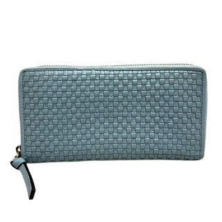 コールハーン(Cole Haan)のCOLE HAAN(コールハーン) 長財布美品  - ライトブルー 編み込み/ラウンドファスナー レザー(財布)