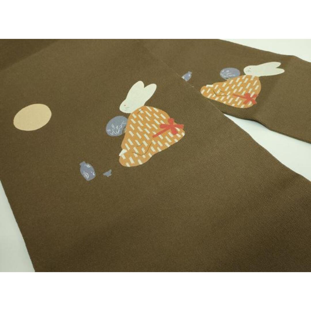 平和屋着物■極上 九寸名古屋帯 兎 お月見 憲法黒茶色地 鬼しぼ縮緬 逸品 DZAB0295kh5 レディースの水着/浴衣(帯)の商品写真