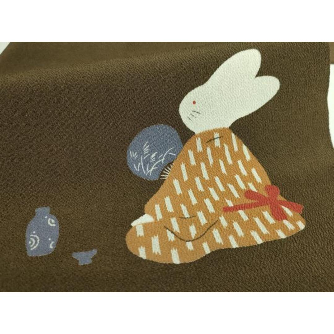 平和屋着物■極上 九寸名古屋帯 兎 お月見 憲法黒茶色地 鬼しぼ縮緬 逸品 DZAB0295kh5 レディースの水着/浴衣(帯)の商品写真