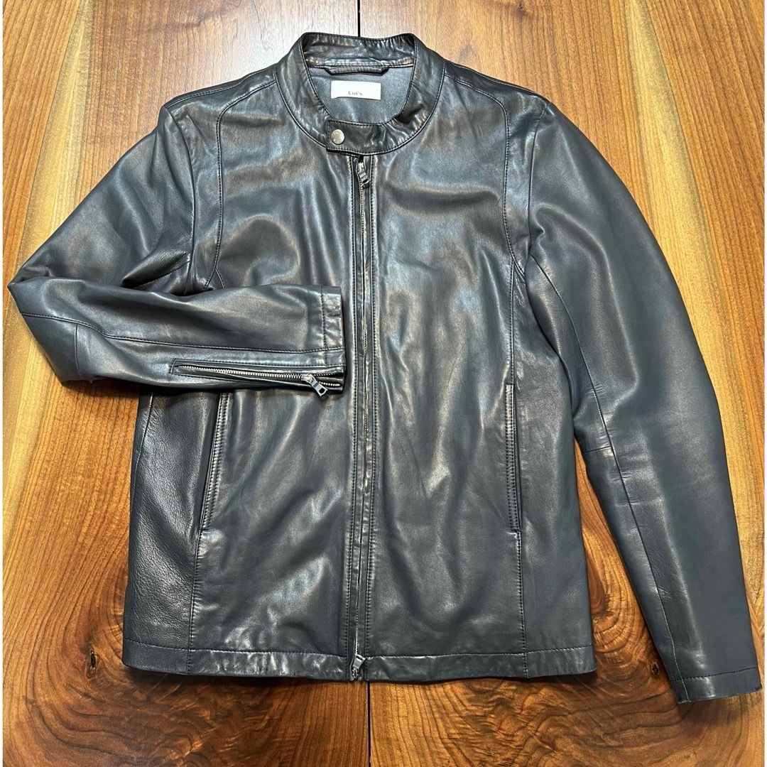 希少ダークネイビー‼️ふわとろ羊革シングルライダースジャケット M メンズのジャケット/アウター(ライダースジャケット)の商品写真