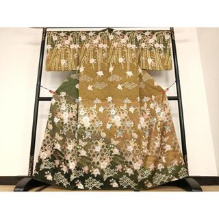 平和屋着物●訪問着 絞り 辻が花 花蝶文 暈し染め 金彩 正絹 逸品 AABC0065zg