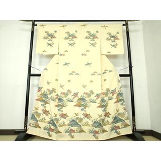 平和屋着物●訪問着　お召縮緬　型染　飛鶴風景花文　金彩　正絹　逸品　DAAY1696ps(着物)