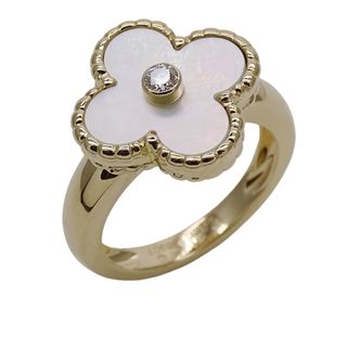 Van Cleef & Arpels - ヴァンクリーフ＆アーペル Van Cleef & Arpels リング ヴィンテージアルハンブラ レディース ブランド 指輪 750YG マザーオブパール 1P ダイヤモンド イエローゴールド #49 約9号 ジュエリー 磨き済み 【中古】