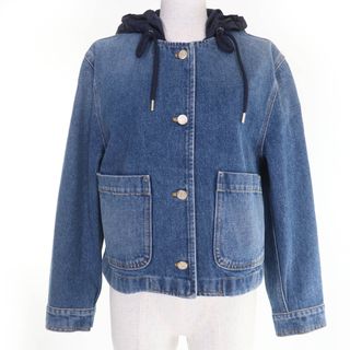 モンクレール(MONCLER)の極美品☆MONCLER モンクレール 24SS LAMPUSA コットン100％ ロゴボタン・ロゴワッペン・フード付 デニムジャケット インディゴ 00 イタリア製 正規品 レディース(Gジャン/デニムジャケット)