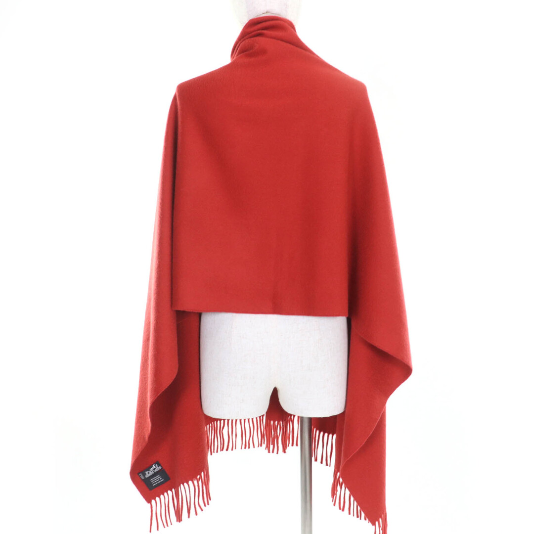 HERMES(エルメス)の美品☆HERMES エルメス カシミヤ100％ ロゴ刺繍入り・フリンジ付 大判ショール マフラー オレンジ系 レディース レディースのファッション小物(マフラー/ショール)の商品写真