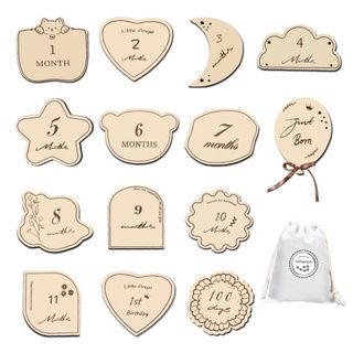 月齢フォト ニューボーンフォト 14枚 マンスリーカード 木製レターバナー