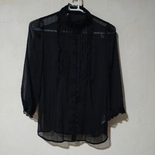 COMME CA ISM - コムサイズム　ブラックシフォン7分袖ブラウス