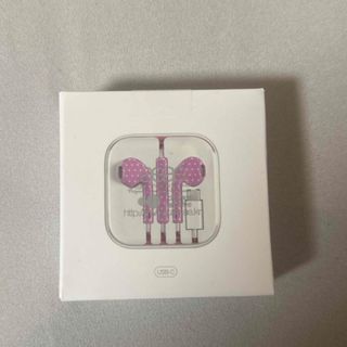 aeae 韓国 ポップアップ 有線 イヤホン イヤフォン ドット柄　ピンク(ヘッドフォン/イヤフォン)