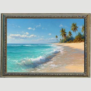 P1915 癒しの波音 〜南国の青に包まれて 【開運•油絵風ヒーリングアート】