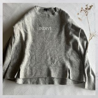 インディヴィ(INDIVI)のINDIVI カシミヤ混 クルーネック羊毛ニット グレー 長袖 38 M(ニット/セーター)