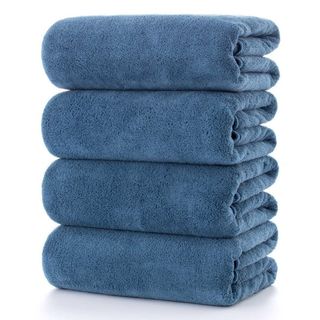 バスタオル [Lumimi 4枚セット スモーキーブルー 70*140cm]ふわ