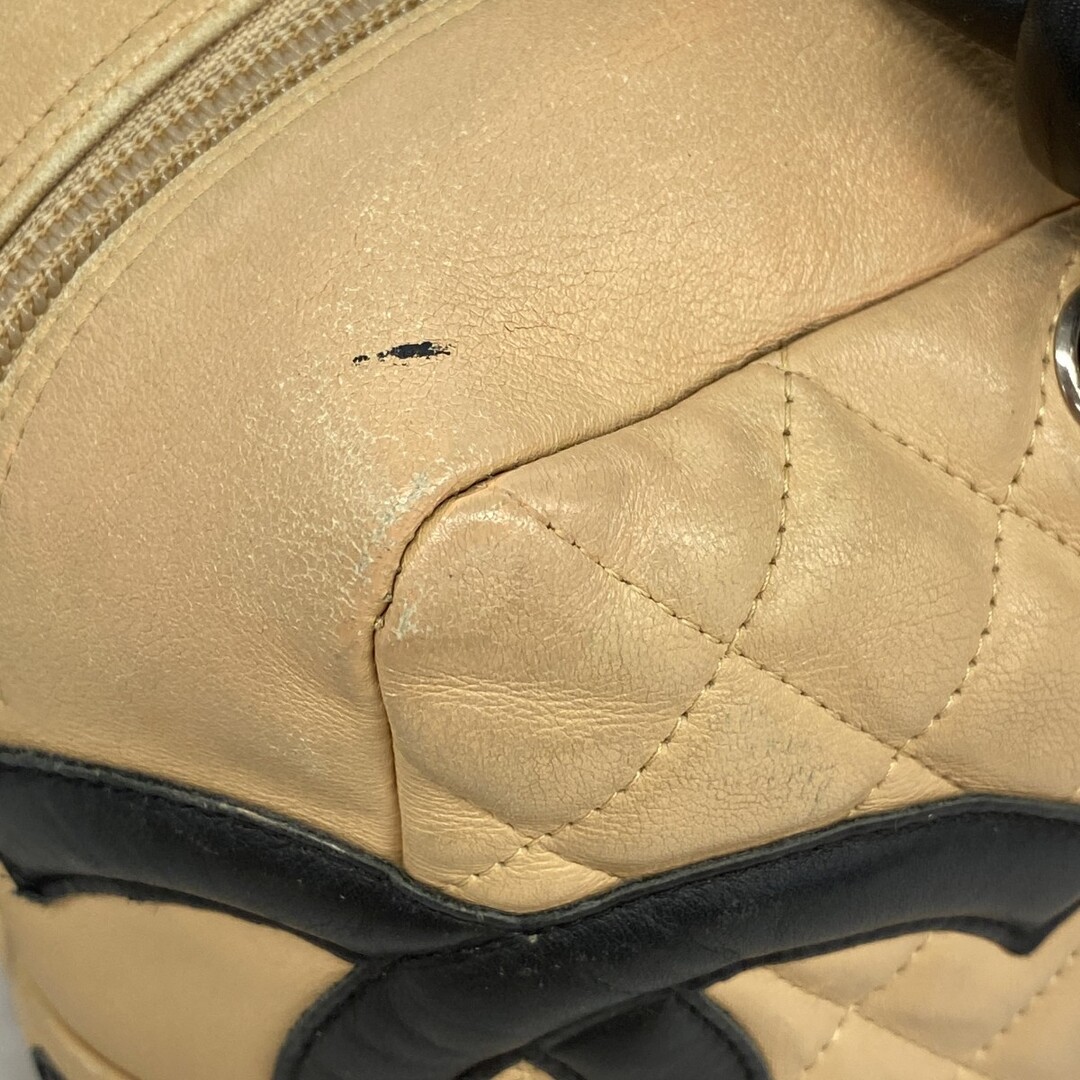 CHANEL(シャネル)の【5me5869-h】シャネル ショルダーバッグ カンボン ラムスキン ベージュ ブラック シルバー金具【中古】レディース レディースのバッグ(ショルダーバッグ)の商品写真