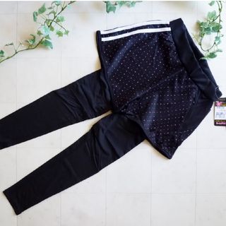 黒《白ライン/Lサイズ》レギンス付フィットネスパンツ④