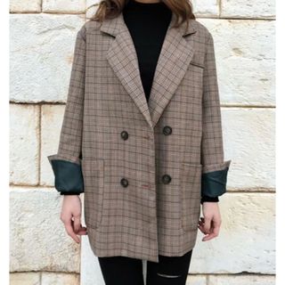 ダブルブレストブレザー ダブルブレストジャケット チェック 英国風 ブラウン系