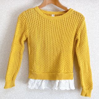 西松屋ケーブルニット セーター キッズ 110 女の子 マスタードカラー