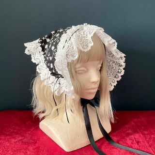 レース生地のバブーシュカ 黒×オフ白