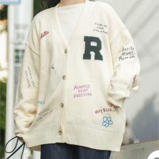 フリークスストア ミックス刺繍 ニットカーディガン オフホワイト
