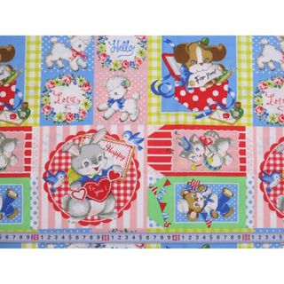 k110★レトロアニマルパッチワーク　コットン生地★