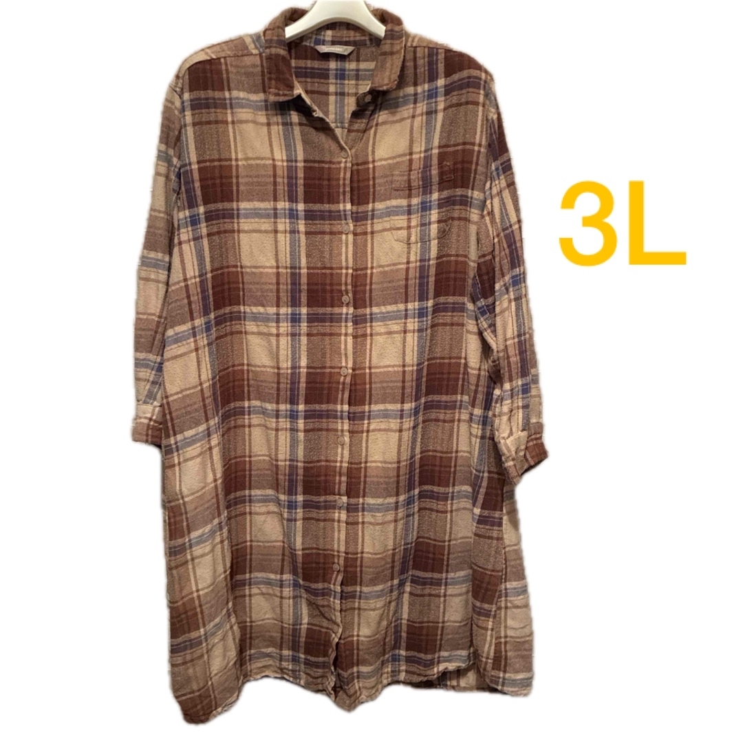 レディース　チェック　シャツワンピース　3L  大きいサイズゆったり　ワンピース レディースのワンピース(ひざ丈ワンピース)の商品写真