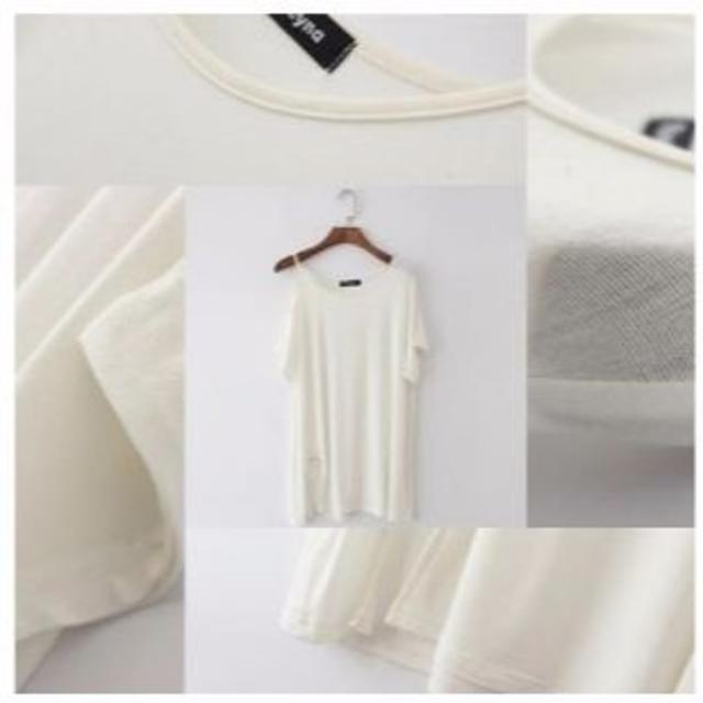トップス 白 ワンショル 薄手 着やすい Tシャツ カットソー　hp レディースのトップス(カットソー(半袖/袖なし))の商品写真