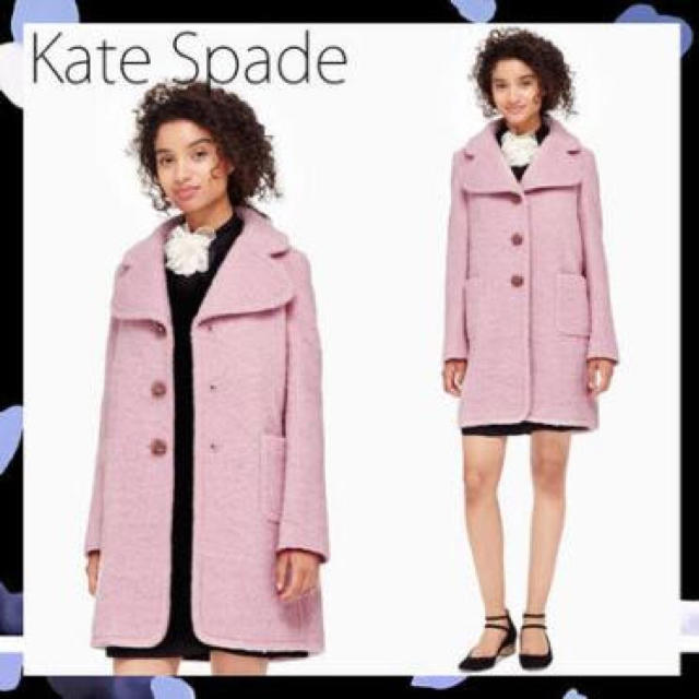 kate spade new york(ケイトスペードニューヨーク)のケイトスペード ピンクシャギービジューコート レディースのジャケット/アウター(チェスターコート)の商品写真