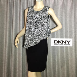 ダナキャランニューヨーク(DKNY)のDKNY◆ブラックホワイトドレープストレッチワンピース(ミディアムドレス)