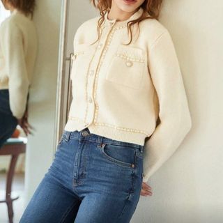 韓国 ニット アウター ジャケット ホワイト