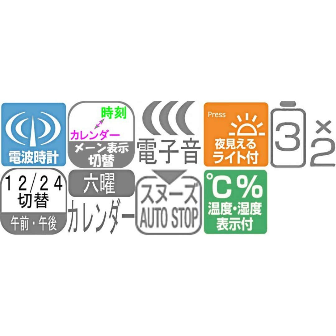【在庫処分】リズム(RHYTHM) 目覚まし時計 電波時計 電子音アラーム 温度 インテリア/住まい/日用品のインテリア小物(置時計)の商品写真