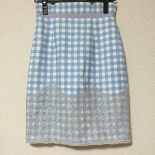 アプワイザーリッシェ(Apuweiser-riche)のアプ♡ギンガム裾刺繍レースタイトスカート(ひざ丈スカート)