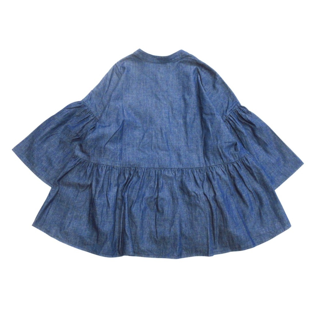 LOWRYS FARM(ローリーズファーム)の新品同様 LOWRYS FARM ローリーズファーム デニム シャツ カットソー ブラウス フレア ワイド ゆったり バンドカラー チュニック ブルー レディース 古着 中古 USED レディースのトップス(シャツ/ブラウス(半袖/袖なし))の商品写真