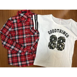 ハニーズ(HONEYS)の【プロフ見て様専用】チェック柄シャツ＆Tシャツ2点セット(シャツ/ブラウス(長袖/七分))